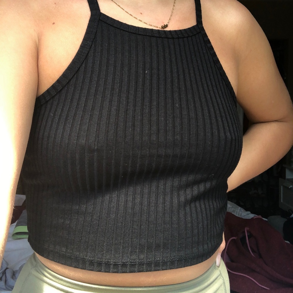 Black Cropped Halter Top